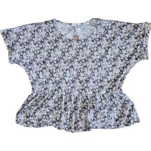 Country Style Wild Moss Short Sleeve Knit Peplum Top W/ Cut Out Size S